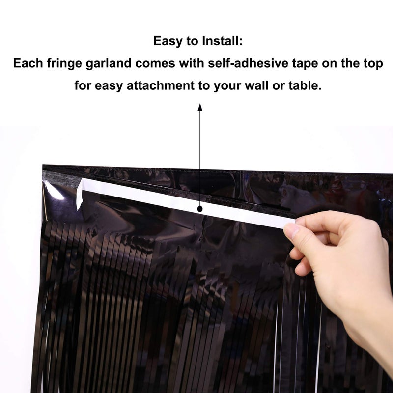 Blukey Thick 10 Feet by 15 Inch Black Foil Fringe Garland - Pack of 3 - Shiny Metallic Tinsel Banner for Parade Floats, Easter Day, Halloween, Christmas | Wall Hanging Drapes (3) - Image 5